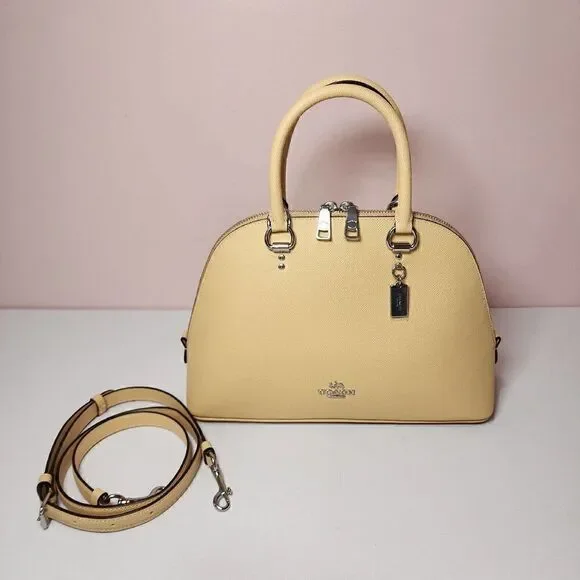 NWT COACH 2553 Katy Satchel Bag Crossgrain Leather Crossbody Silver/Vanilla - Picture 1 of 8